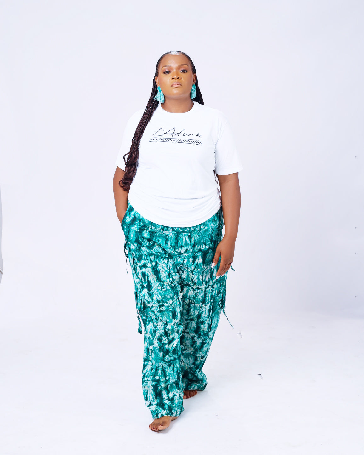 White L’Adire Tee + ASHABI Combat Pants Set